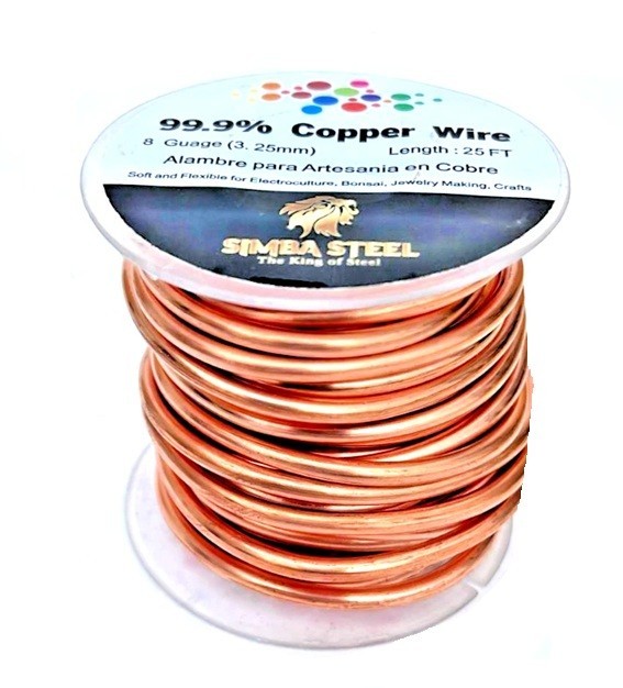 99.9% Pure Copper Wire 8 gauge x 25 FT (3.25mm x 7.6m) Jewelry, DIY, Craft