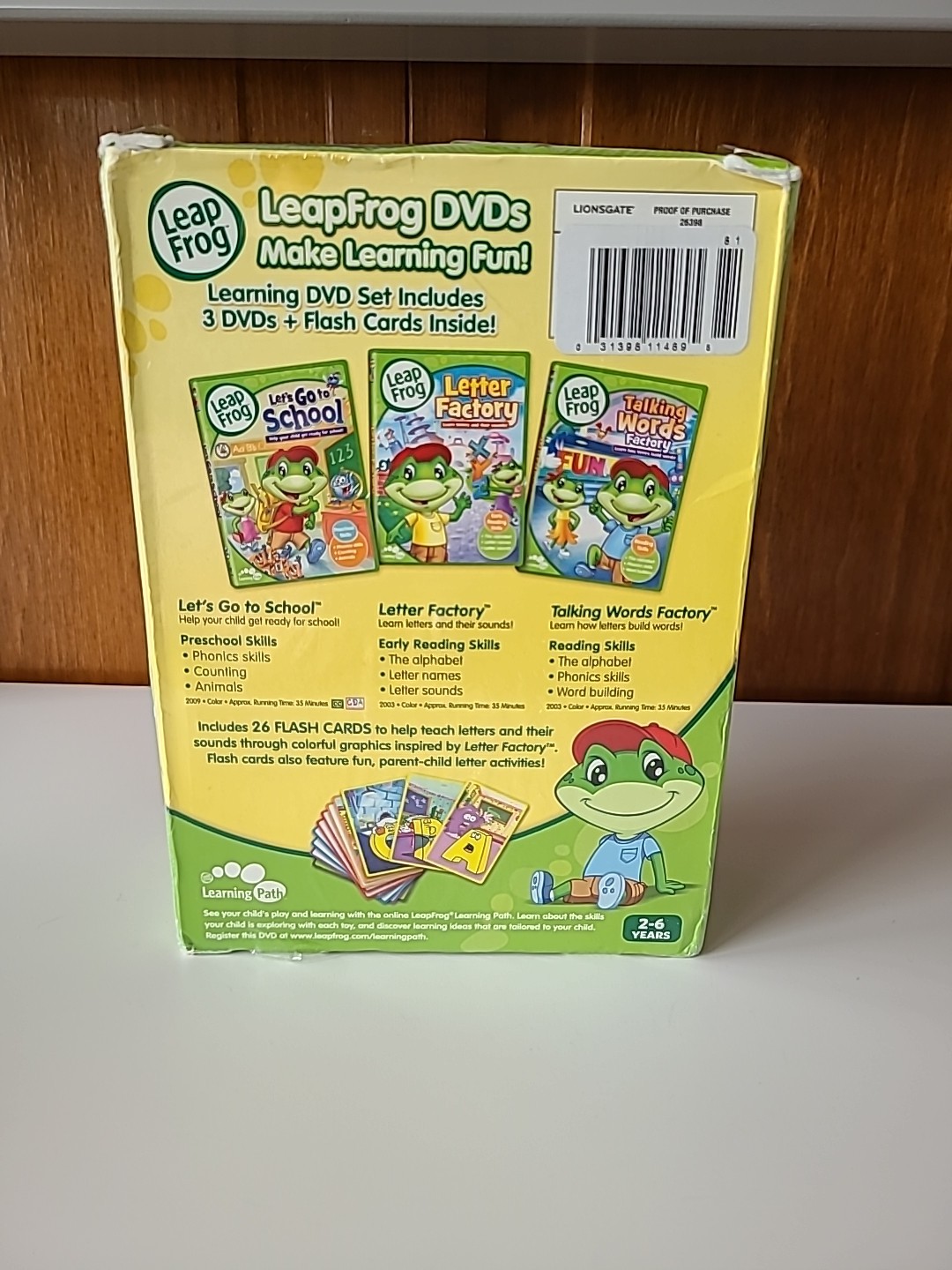 NIB, Leap Frog Learning 3 DVDs + flash Cards Ages 2-6