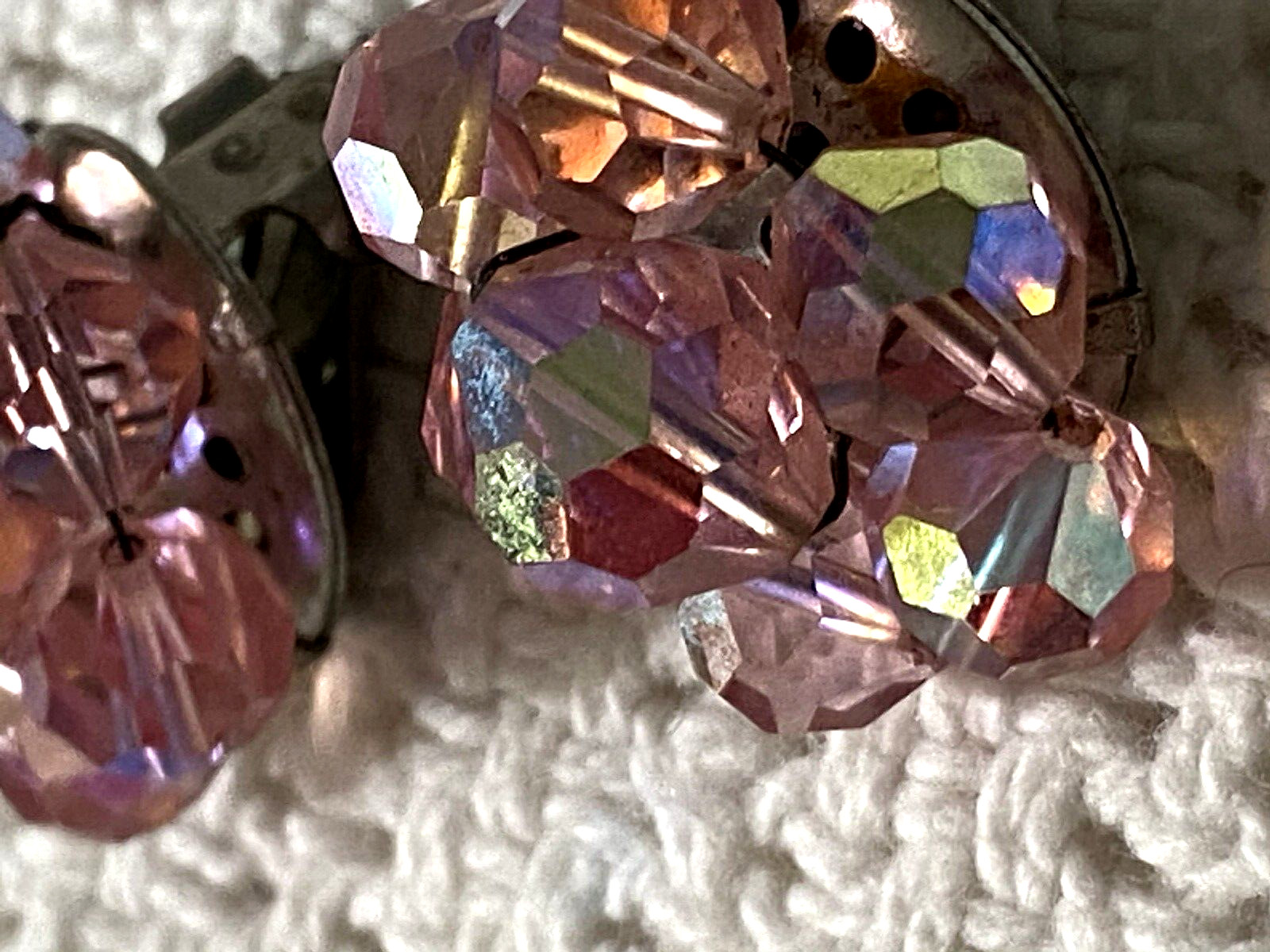Vintage Pink Aurora Borealis Bead Cluster Earrings