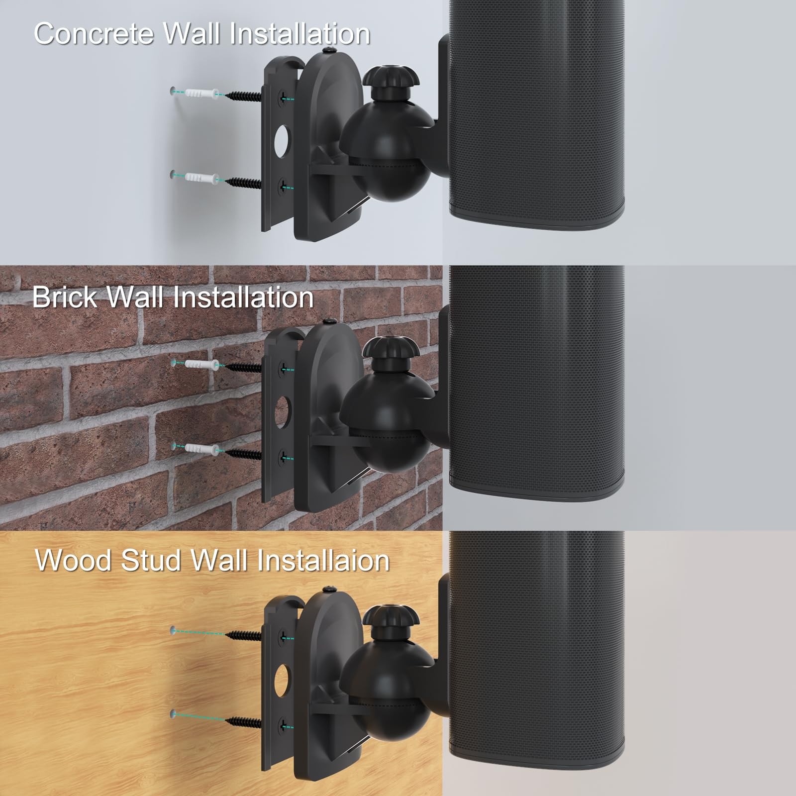 WALI Speaker Wall Mount, Surround Sound Stand with Small, Black