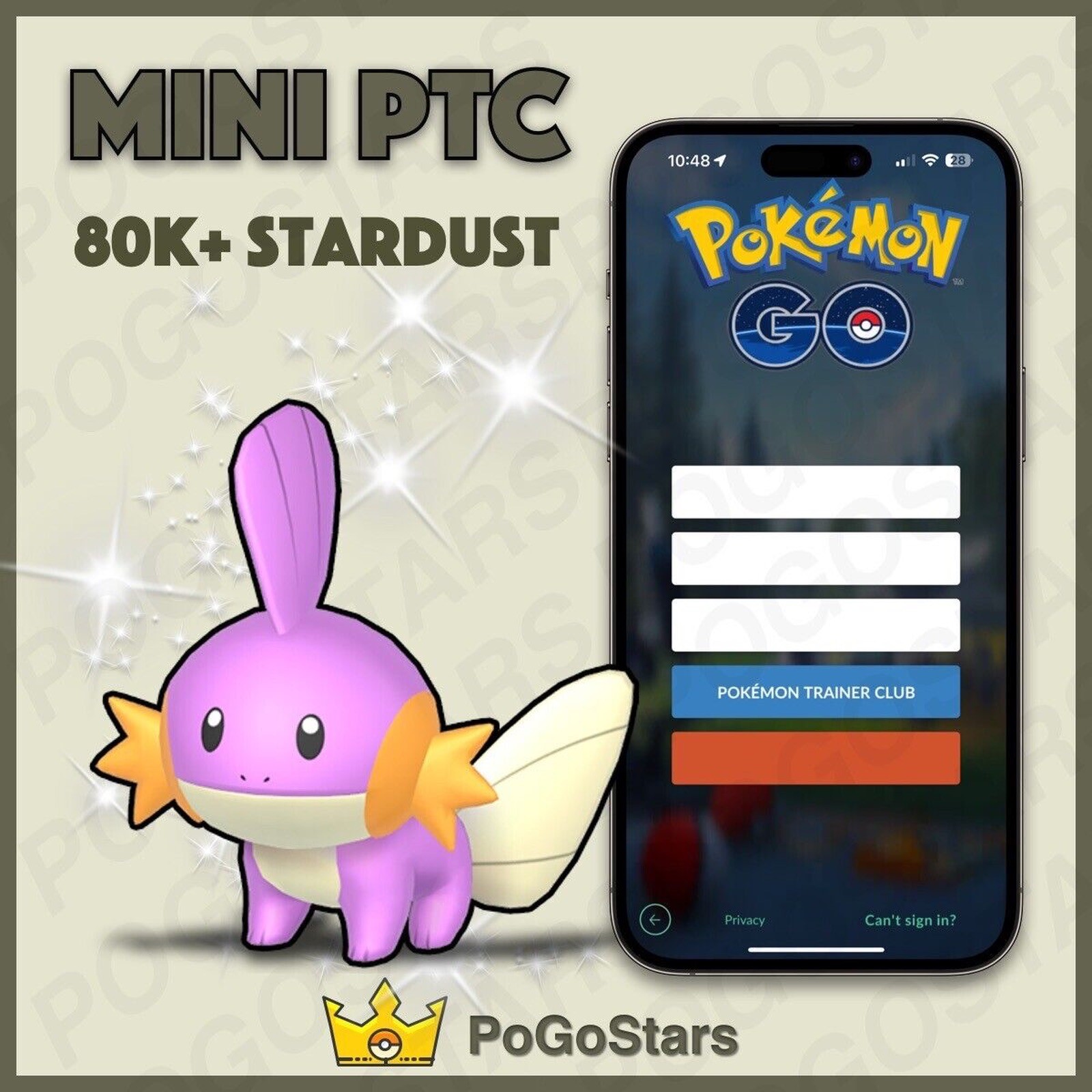 Pokémon PTC GO - Shiny Mudkip - 80K Stardust✨Read Description✨
