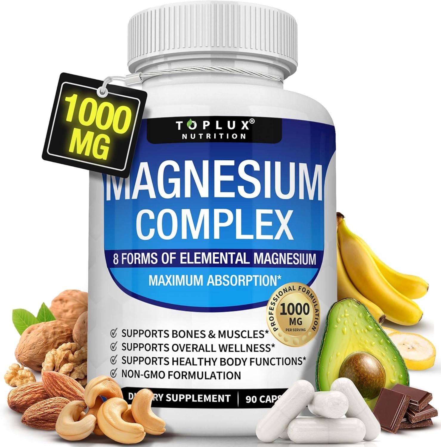 TopLux Nutrition Magnesium Complex 1000mg, 8 Forms for Sleep, Muscle & Bone