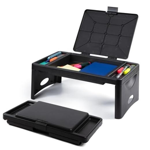Foldable Lap Desk - 9.75x12 In - Plastic - 2 Accessory Pockets & Black