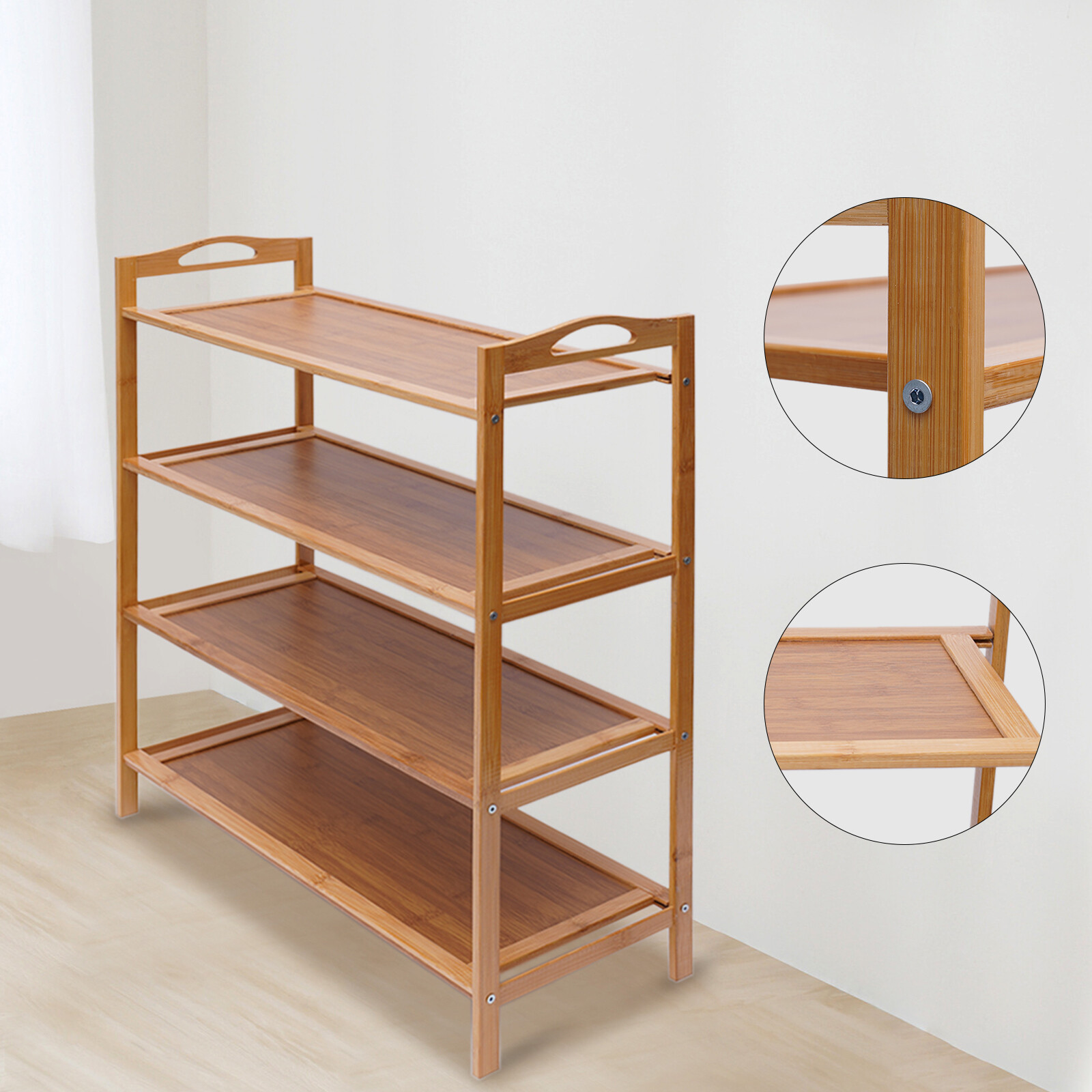 Bamboo Shoe Shelf 4 Tier Wood Entryway Storage Rack Shoe Display Organizer