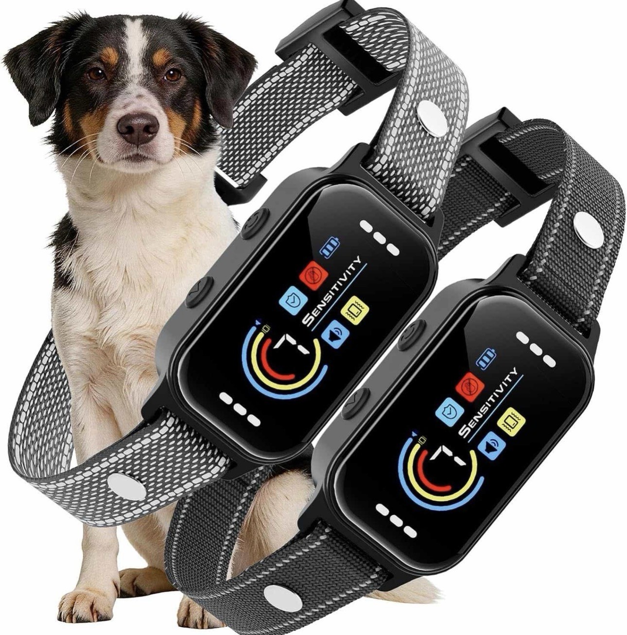 2-Pack Dog Bark Collar with Digital Display, Adjustable Sensitivity, Black/Gray