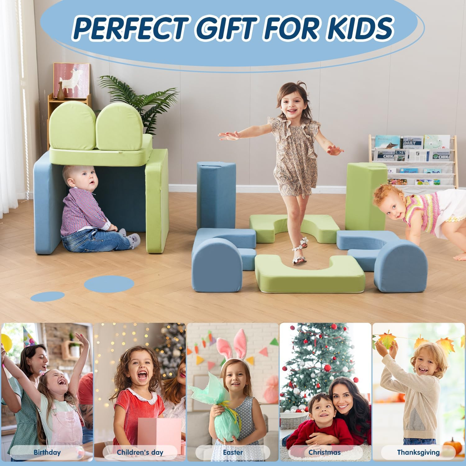 Kids Couch, Modular Kids Play Couch with 1000+ Building Options, Super Comfy Con