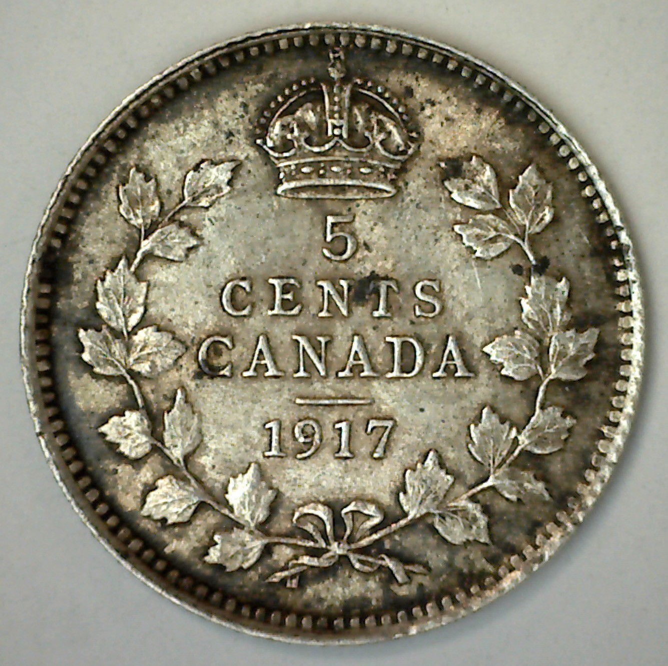 1917 Canadian Silver 5 Cents Coin AU 5c George V Canada Type Coin Almost UNC