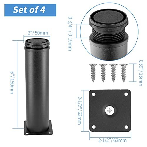 6 Inch Metal Furniture Legs Stainless Steel Adjustable Legs Black Metal Legs ...