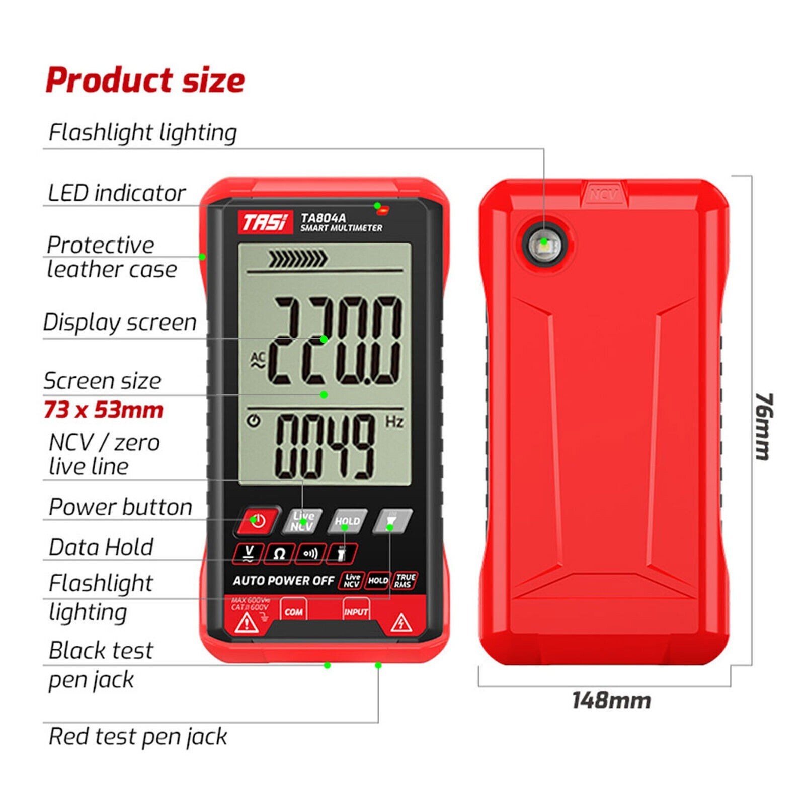Digital Multimeter Voltmeter AC DC Volt Meter Ohmmeter Auto Range Tester w/Light