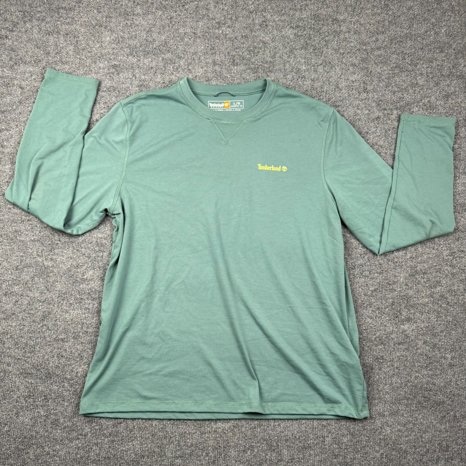 Timberland Outdoor Men's Large L/S Performance Shirt Green UPF 40+ Hiking Tee