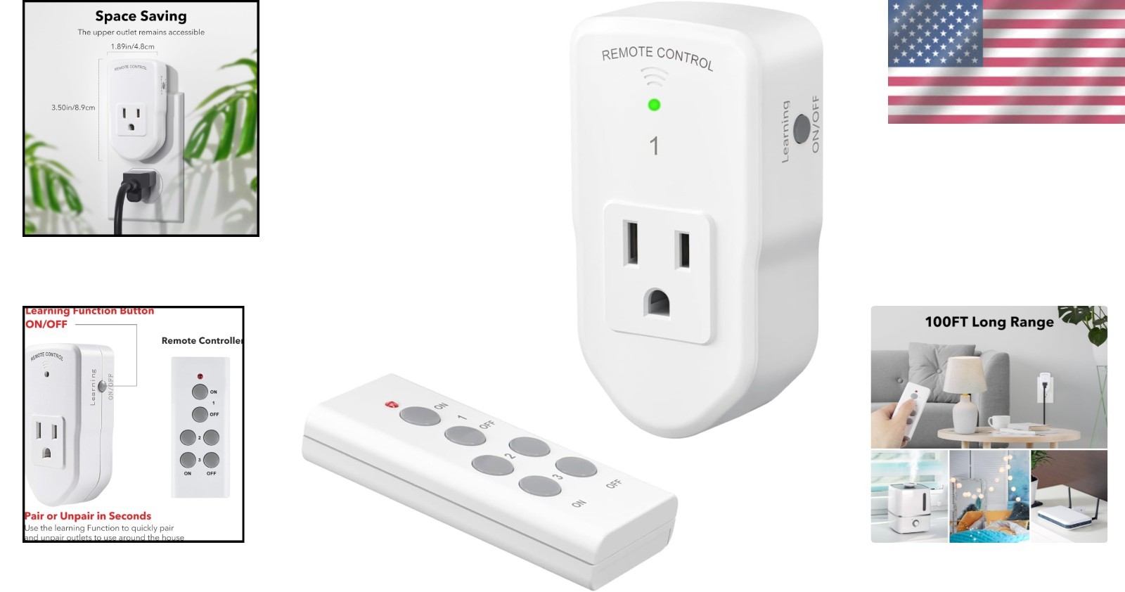 Wireless Remote Control Outlet - 100ft Long Range for Lights & Appliances
