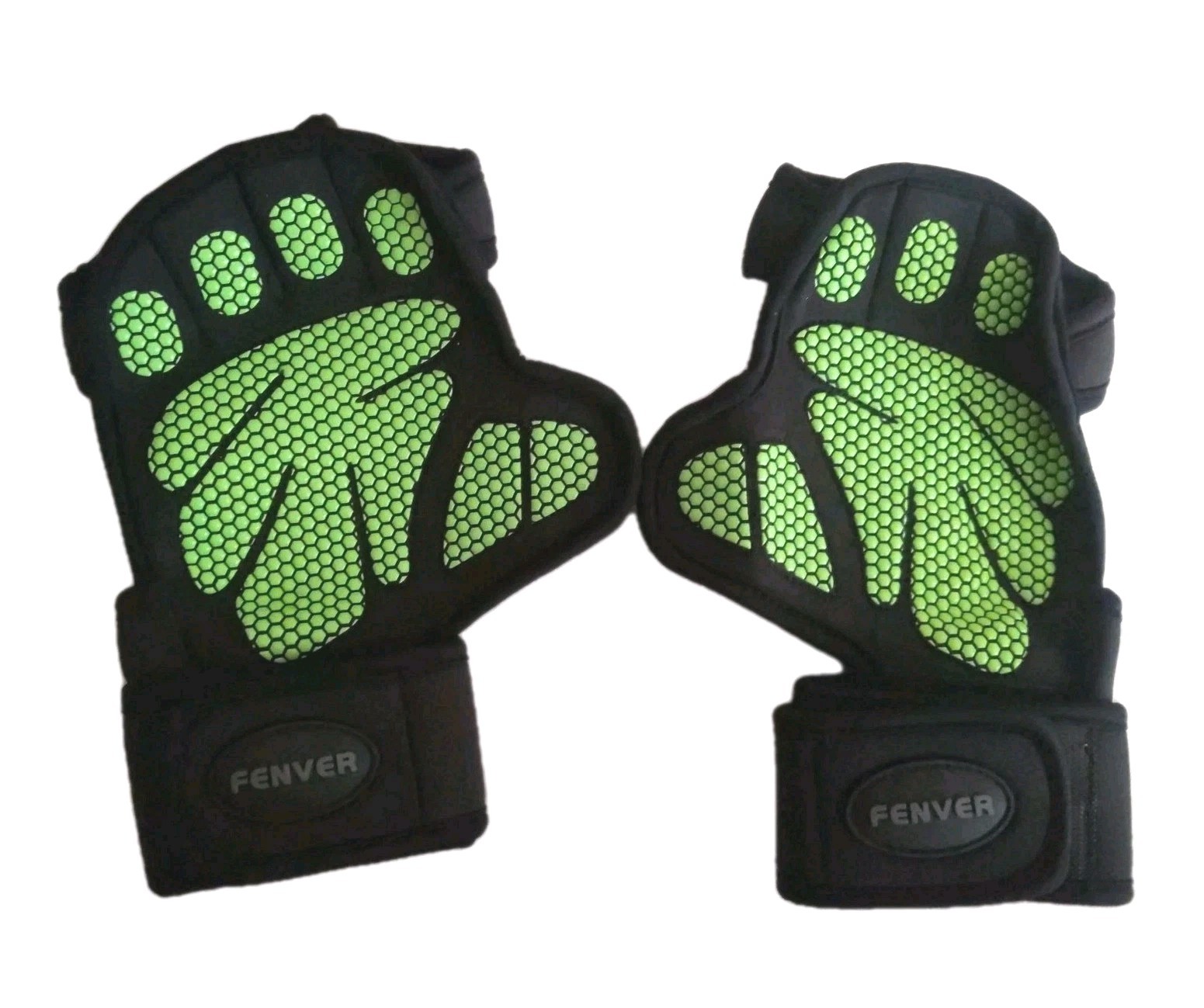Workout Gloves New Fenver Sport L Large Mens Fingerless Gym Black Neon Green