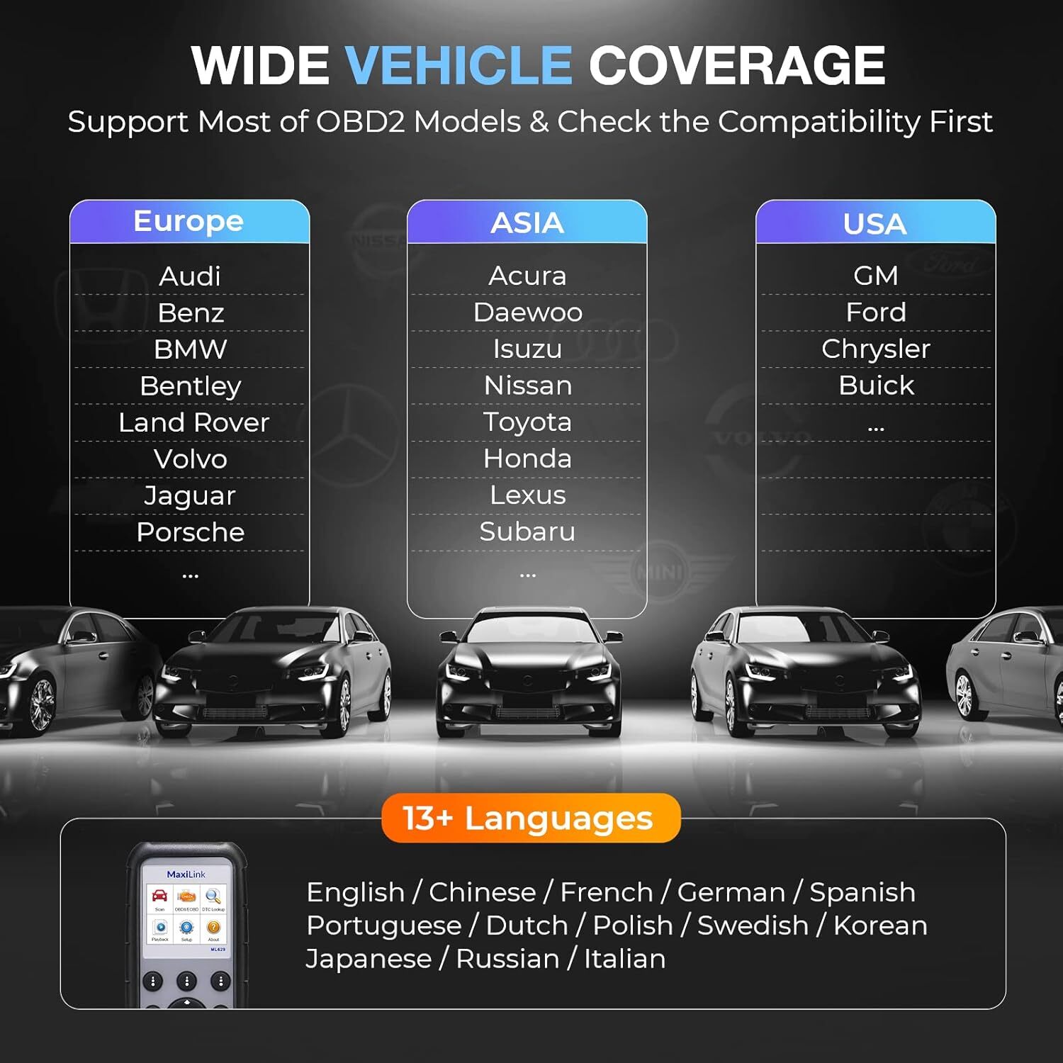 2026 Autel ML629 OBD2 Scanner ABS SRS Engine Transmission Auto VIN Code Reader