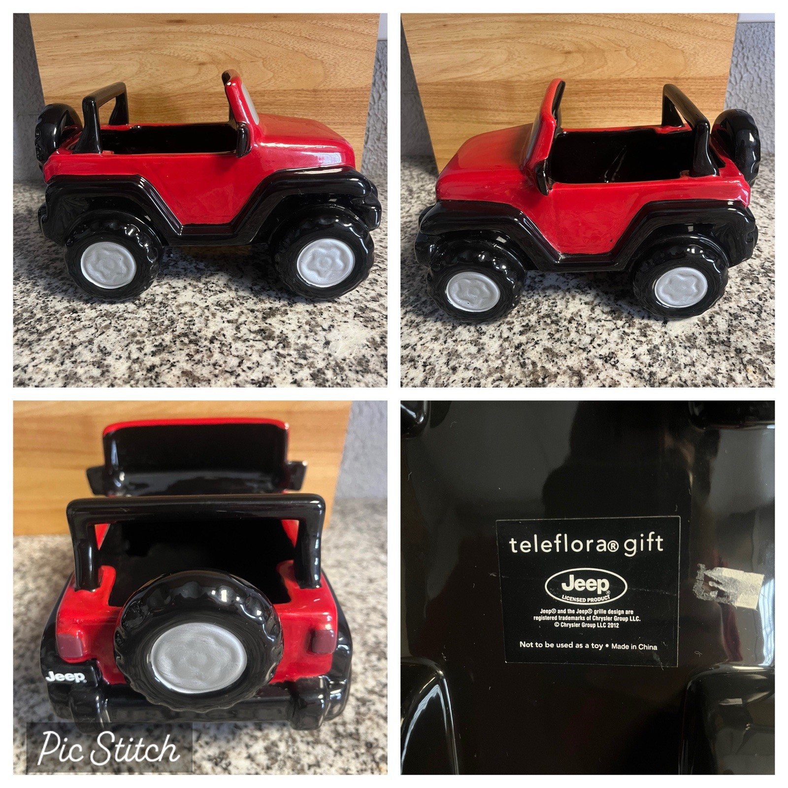 LICENSED JEEP Ceramic Planter Teleflora Red And Black 9” X 6”