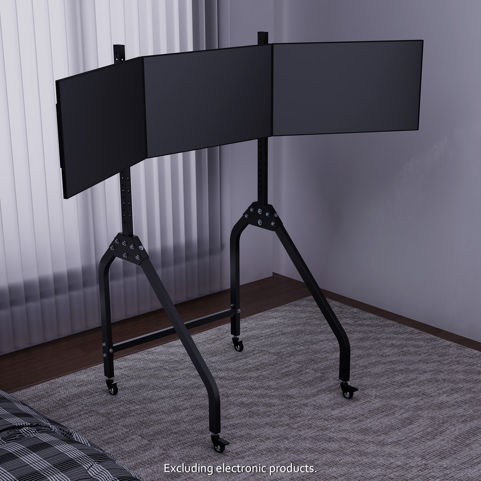Hottoby Triple Screen Monitor Stand Adjustable With Locking Wheel For Any Stand