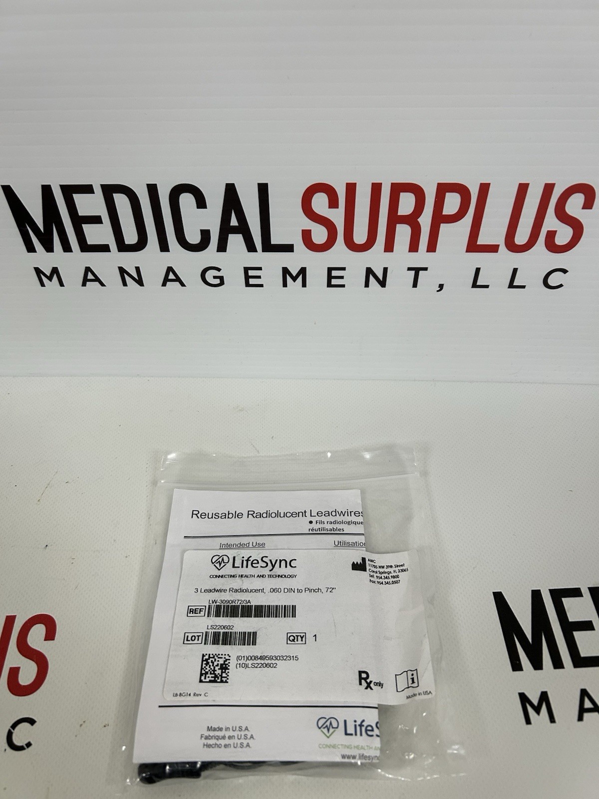AMC LW-3090R72/3A  3 Leadwire Radiolucent, .060 DIN to Pinch, 72"