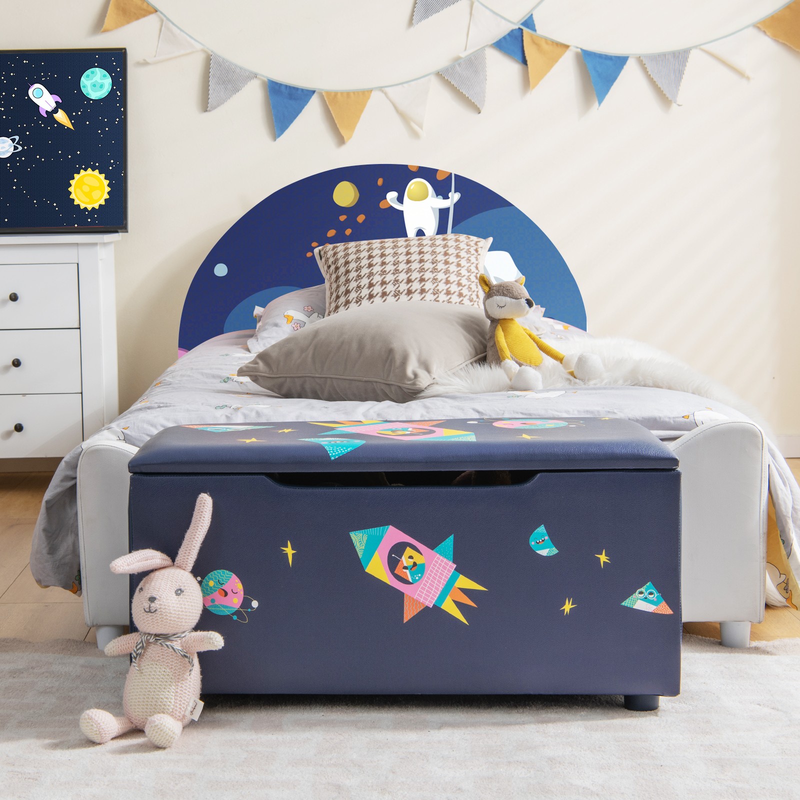 Kids Upholstered Storage Ottoman Bench Versatile Toy Chest Footrest Stool w/ Lid