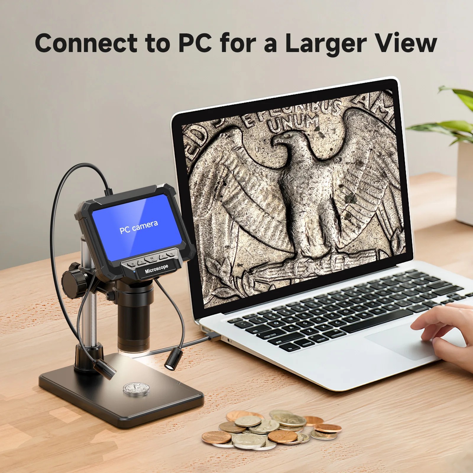 7" TOMLOV Digital Microscope 1200X Magnifier for Soldering Coin Camera Recorder
