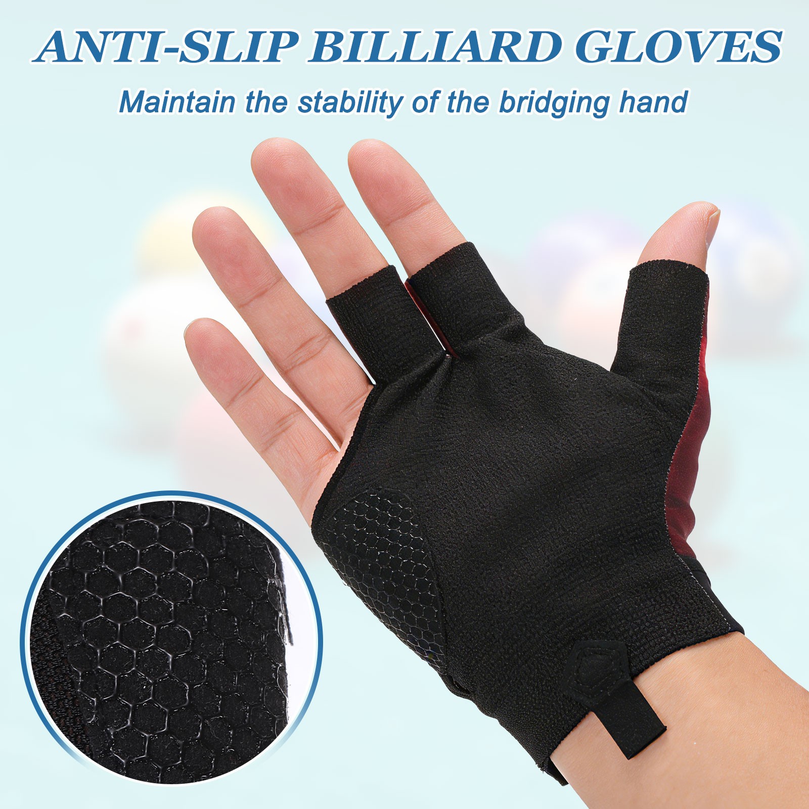 3 Finger Pool Glove Left Hand, Billiard Gloves, Gray