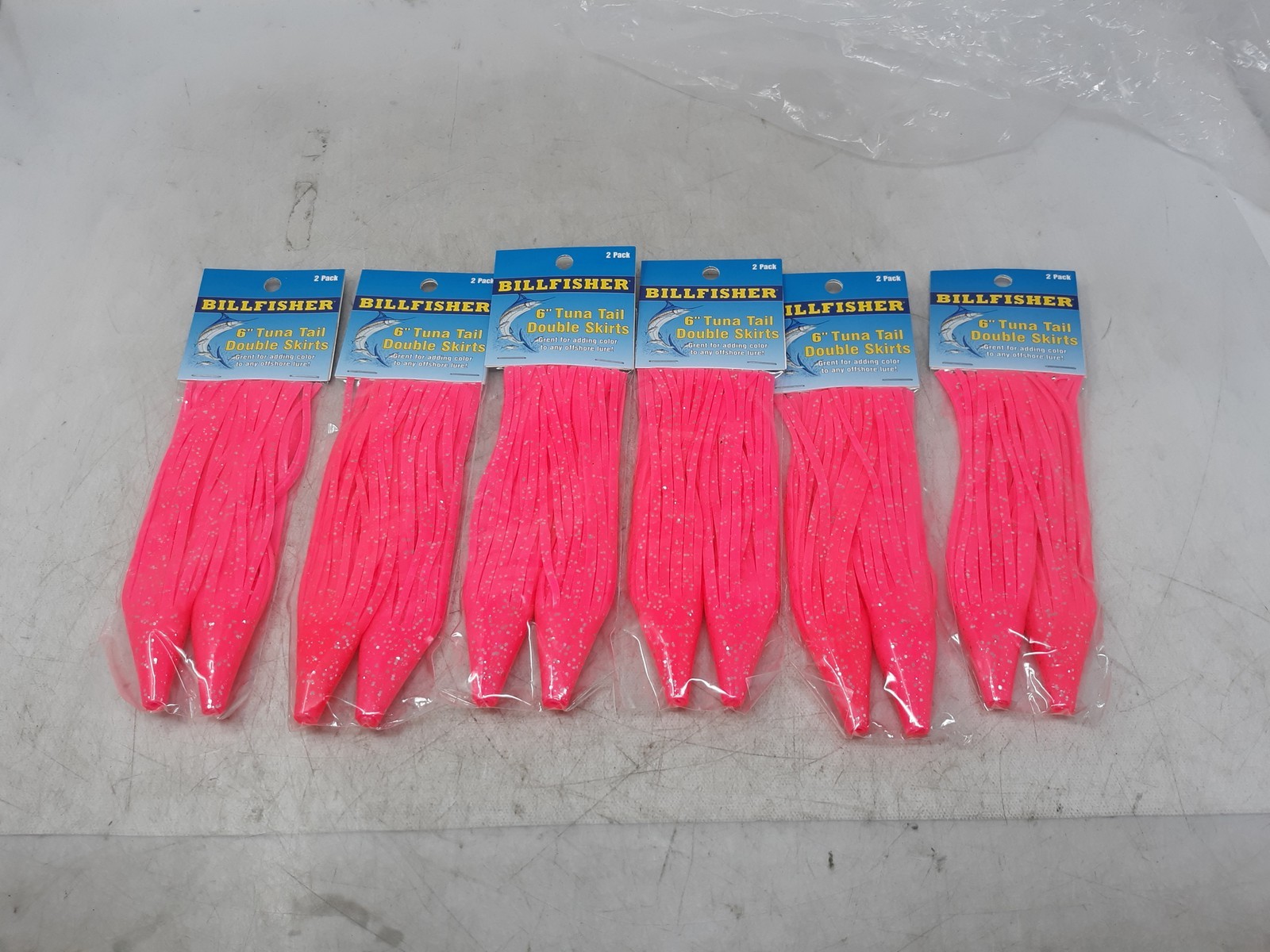 BILLFISHER 6" Tuna Tail Double Skirts 2 Pack - Pink - Lot of 6