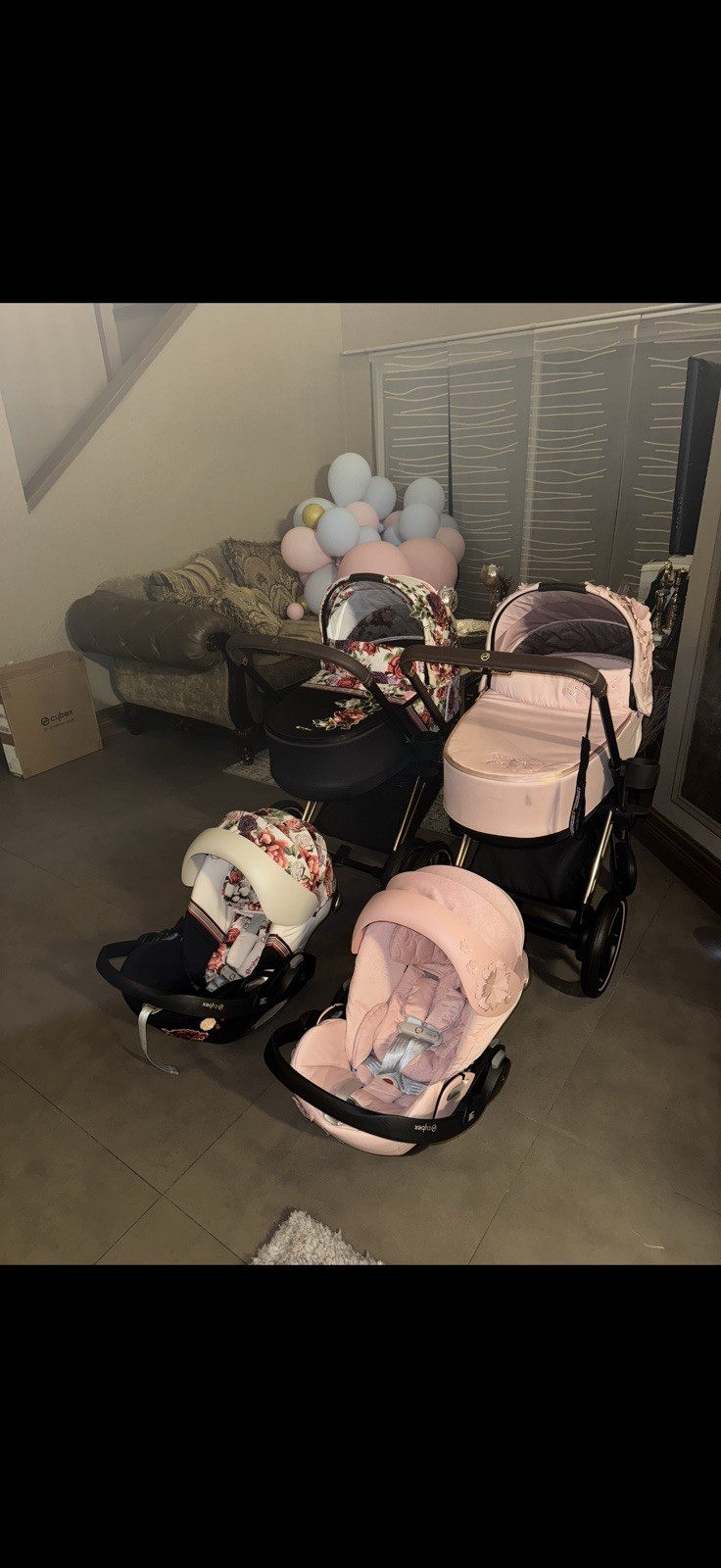 cybex Carriage Stroller Pink Black Floral Single Folding Adjustable Back Rest
