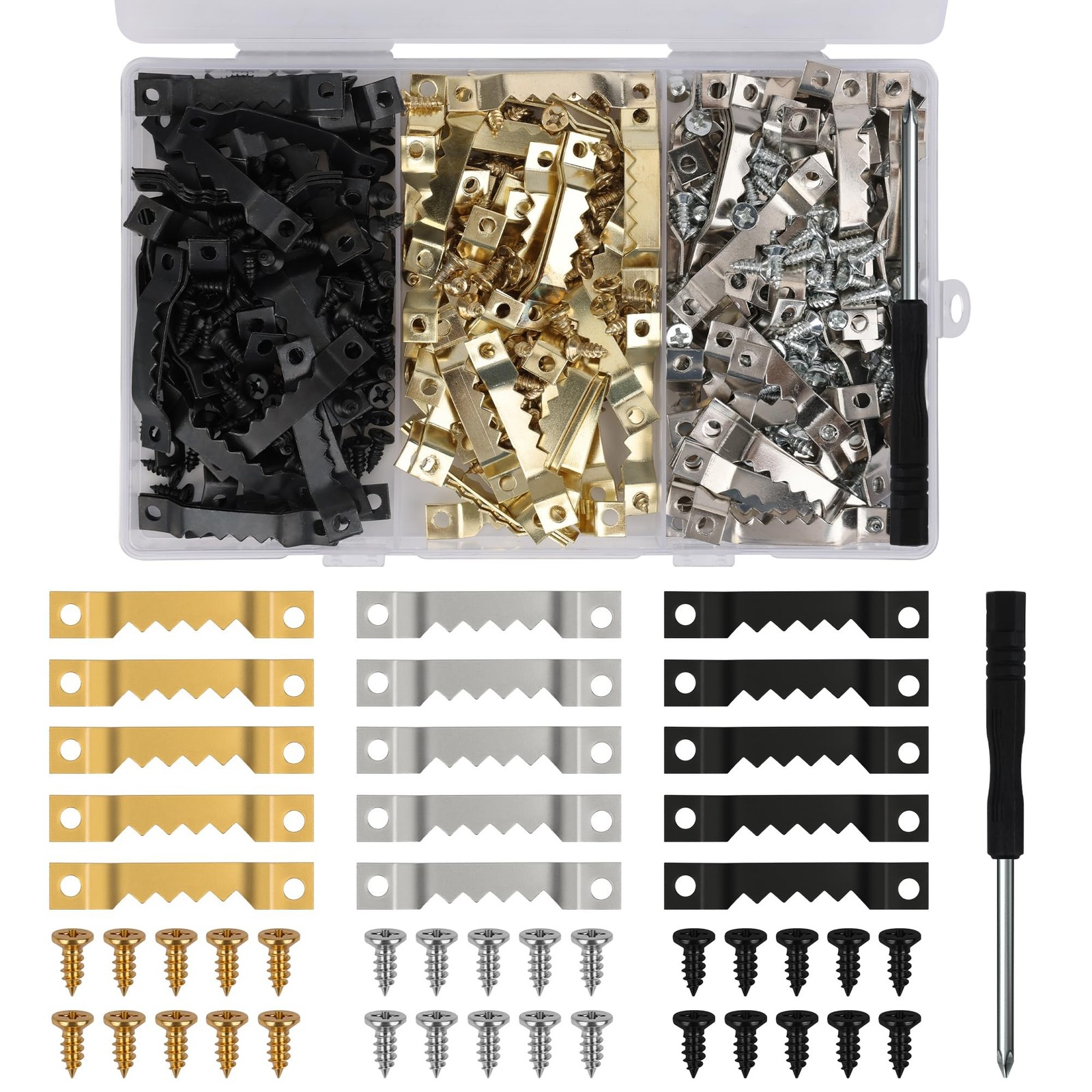 150+302P 1.5" Sawtooth Picture Hangers With Screw, Larbeti 3 Color 150P Sawto...