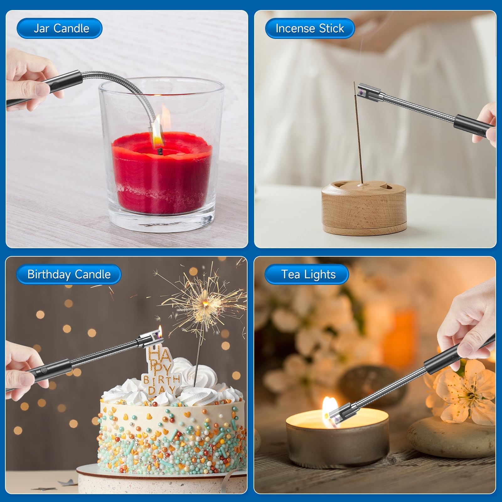 Flame bird 2 Pack Electric Candle Lighter Flameless Arc Windproof Flexible Long
