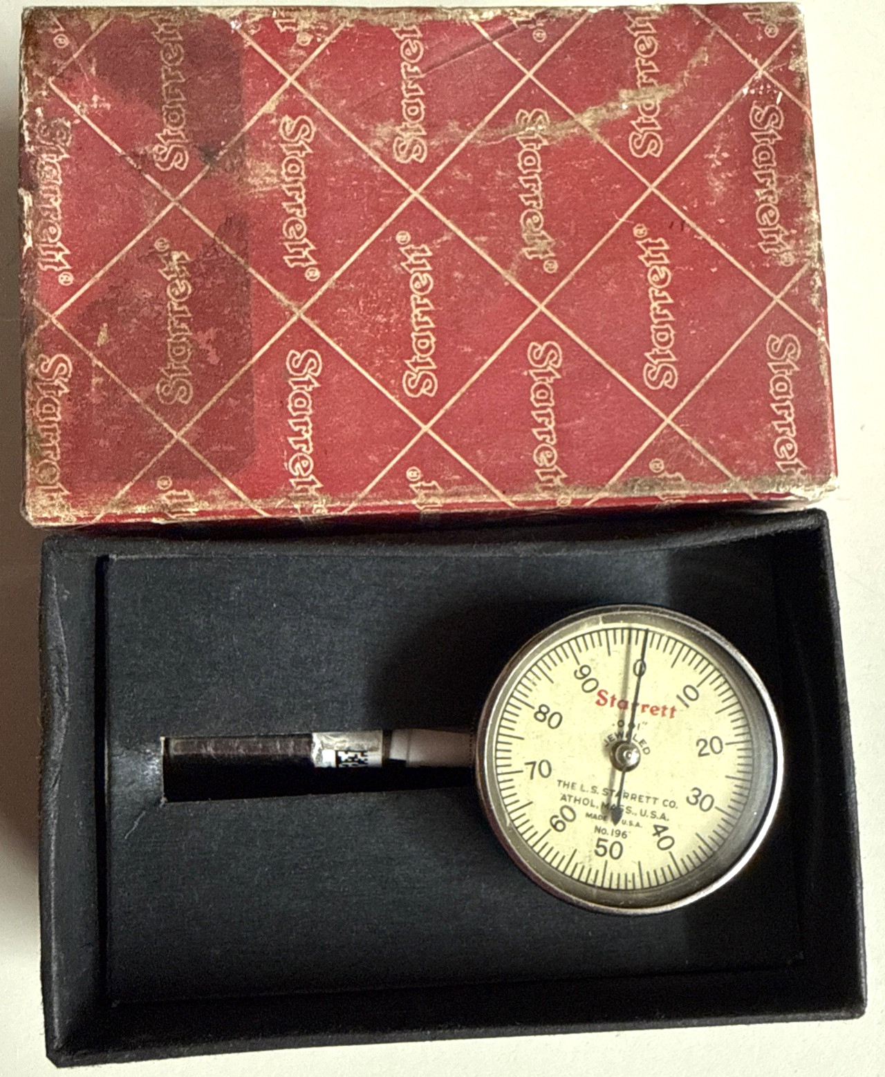 Starrett 196B1 Universal Dial Test Indicator 0-100 Dial Back Plunger .001" Jewel