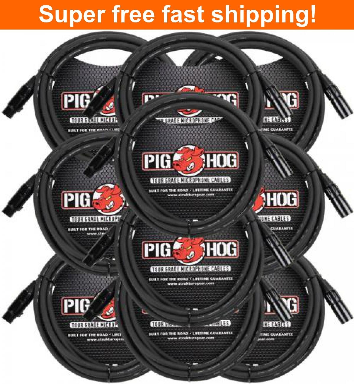 10 Pack PIG Hog PHM15 8mm microphone cable, XLR 15FT-new