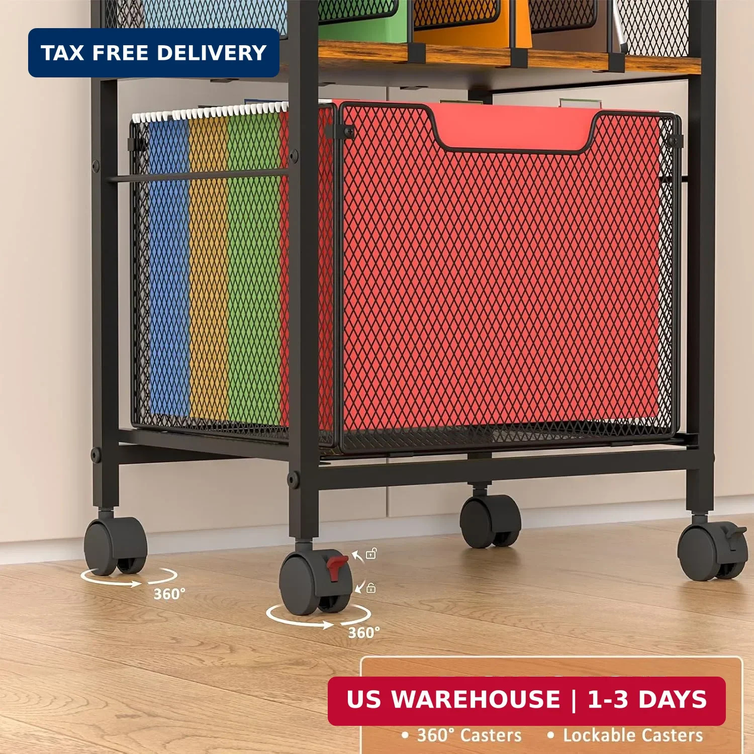 Rolling File Cabinet with Adjustable Dividers, Vertical Filing Cabinet