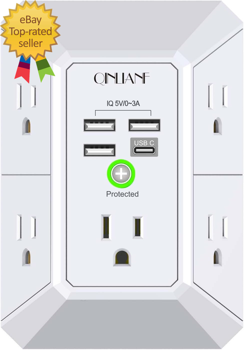 Wall Charger Surge Protector 5 Outlet Extender with 4 USB Charging Ports