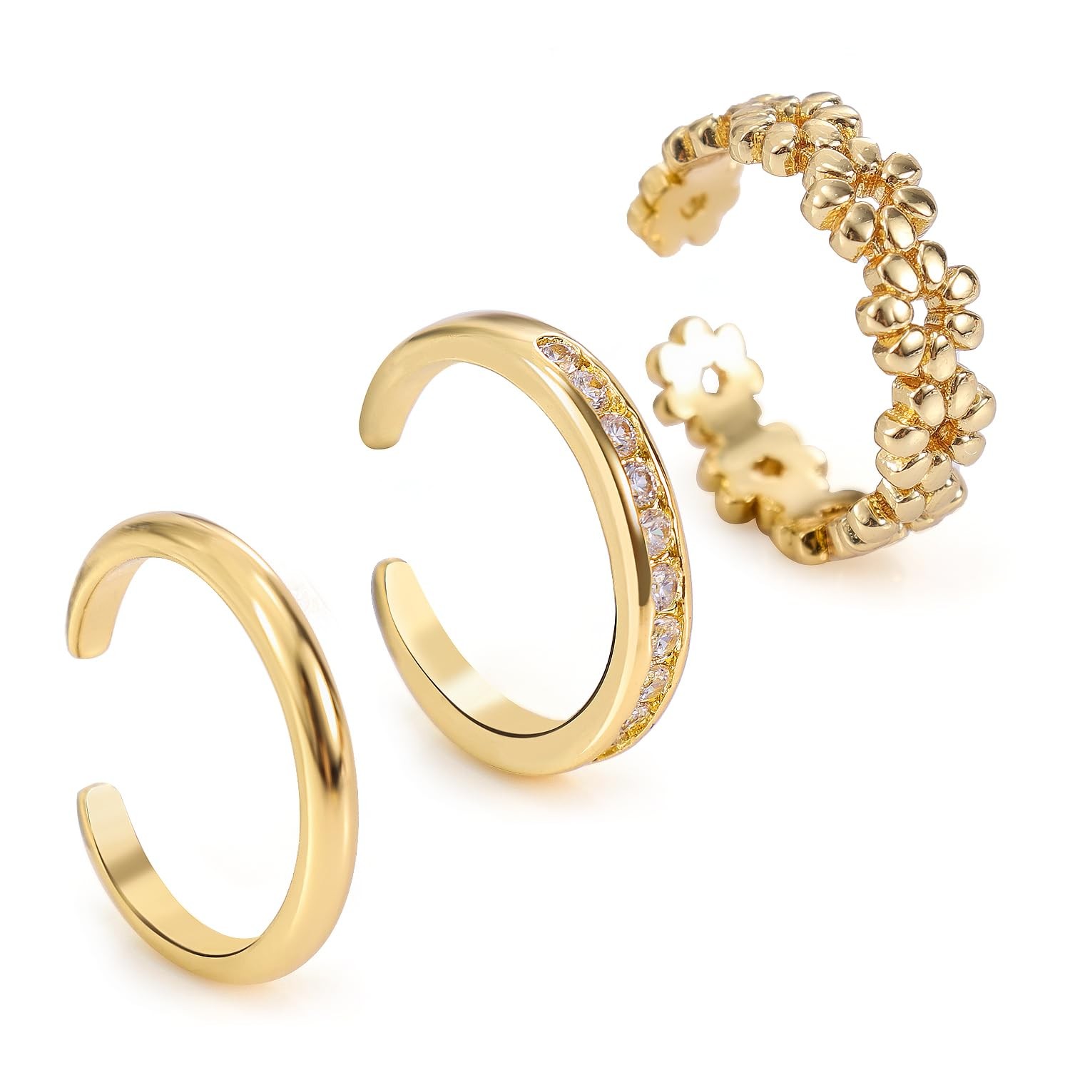 Mikovivi 3pcs Gold Toe Rings, Open Adjustable Copper Ring Medium, gold