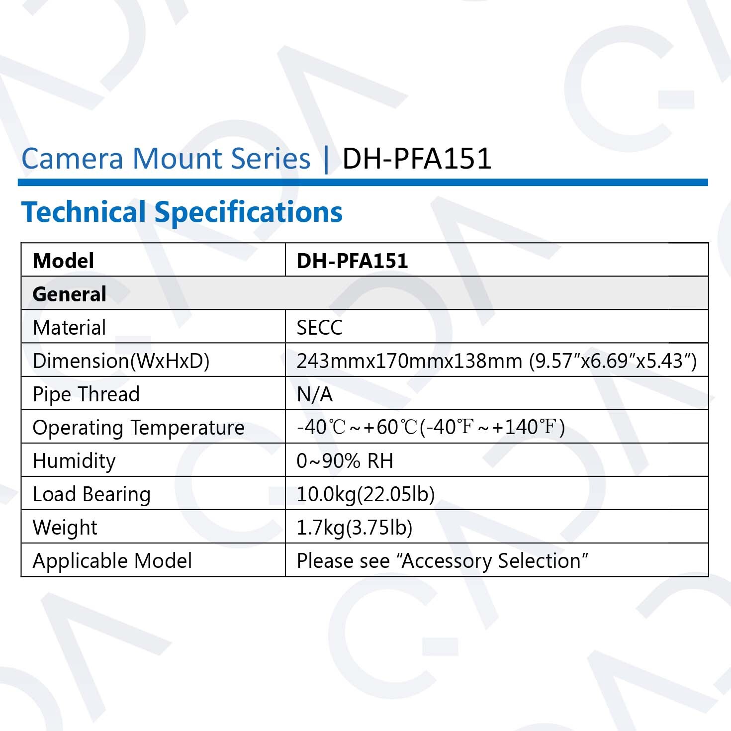 Dahua PFA151 Universal Corner Mounting Bracket Adapter for Most Wall Mounts