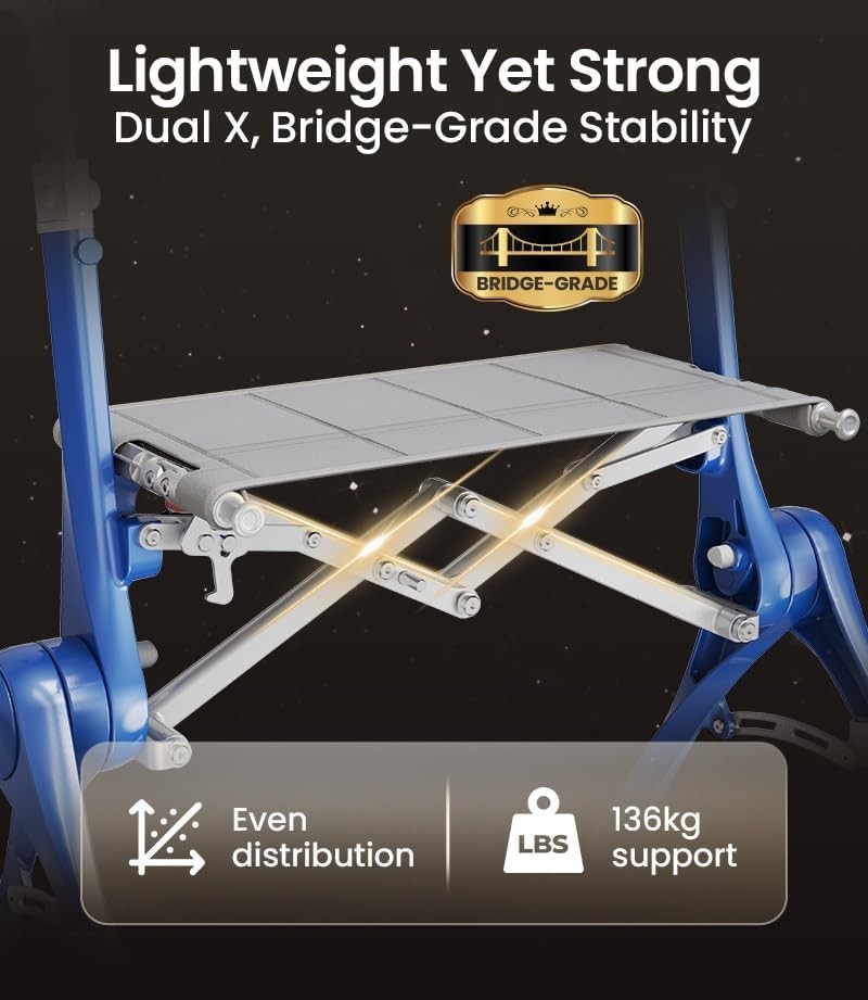 Z35 PackGo Foldable Lightweight Rollator Walker Blue Magnesium Alloy Frame