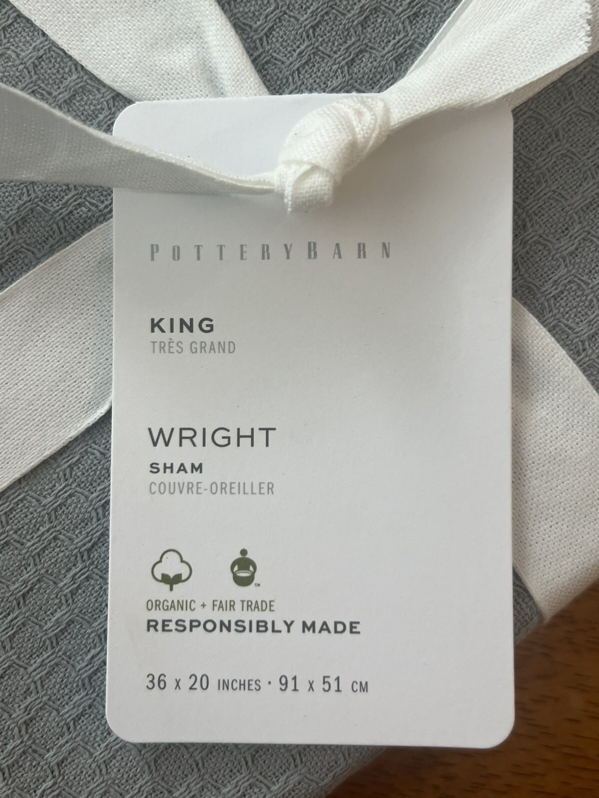 POTTERY BARN WRIGHT TEXTURED ORGANIC CLOUD GRAY KING PILLOW SHAM NEW