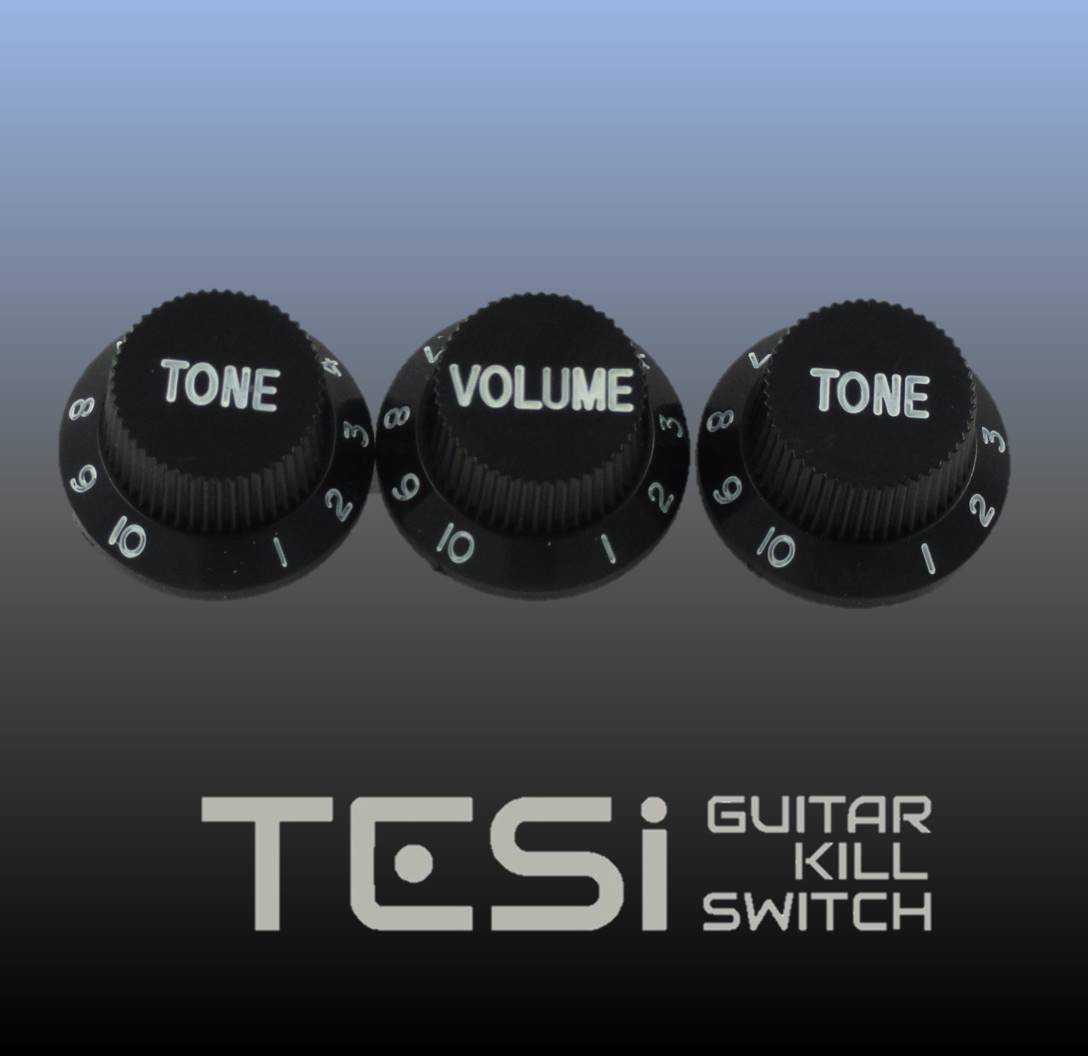 Tesi Stratocaster Knob Set - Black, White Ink