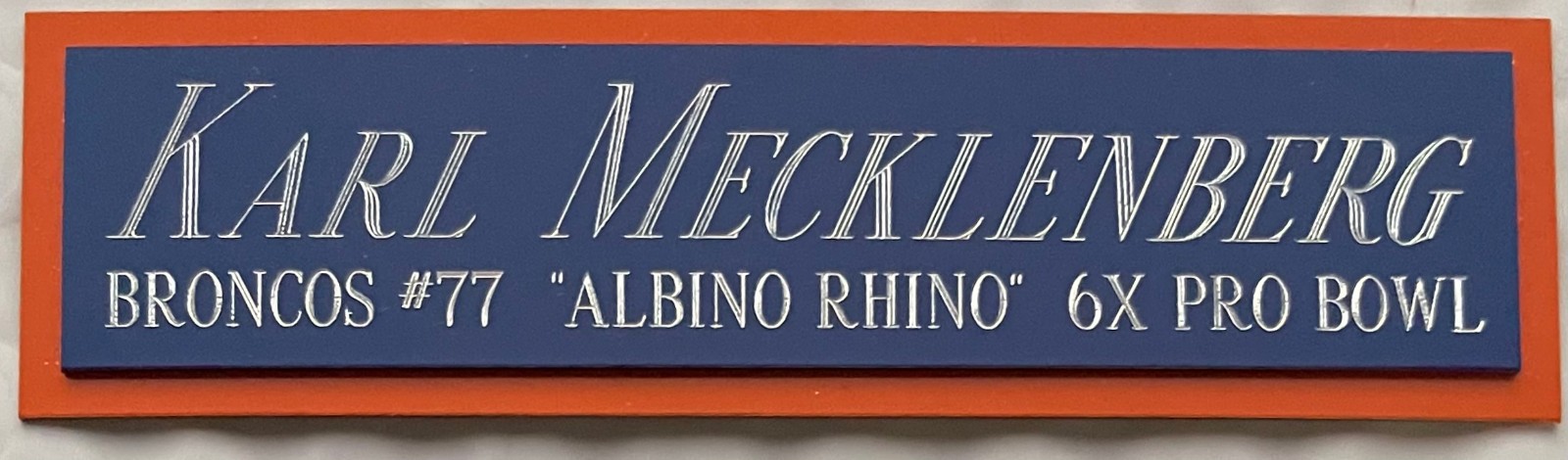 KARL MECKLENBURG BRONCOS NAMEPLATE AUTOGRAPH SIGNED FOOTBALL JERSEY PHOTO HELMET