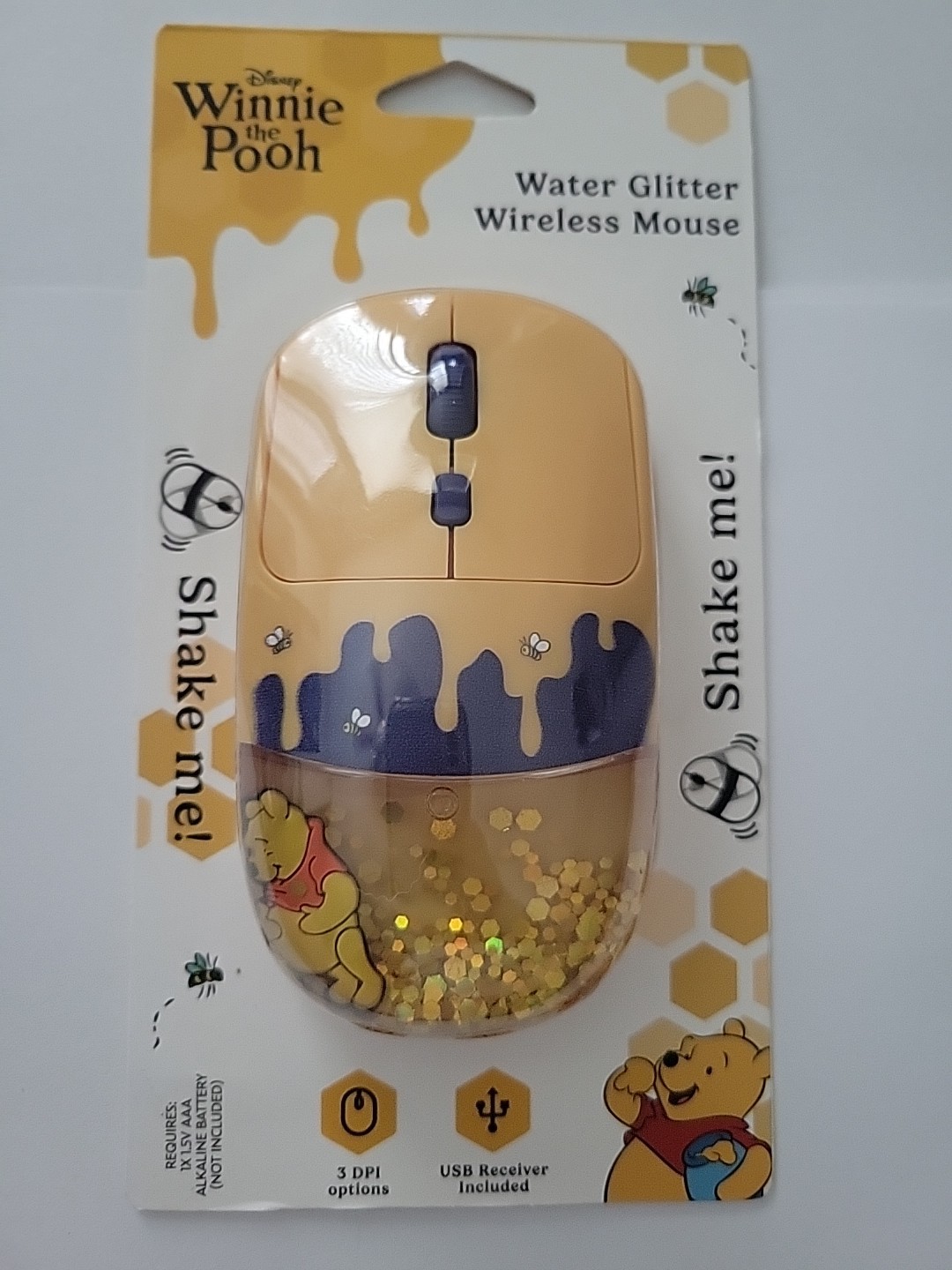 Disney Winnie The Pooh Wireless Computer Mouse Liquid Gold Glitter Shaker🆕🍯🐝