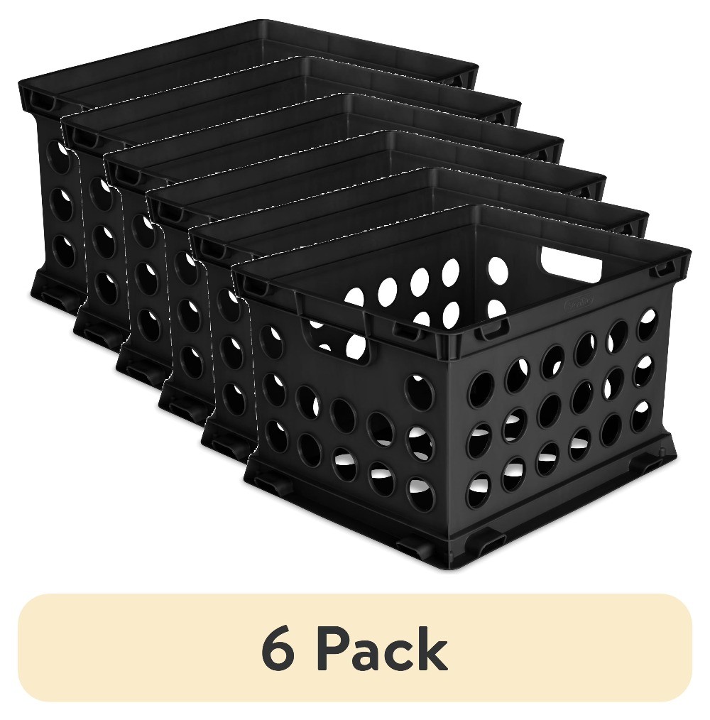 (6 pack) File Crate, Versatile Plastic Storage Bin with Through Handles