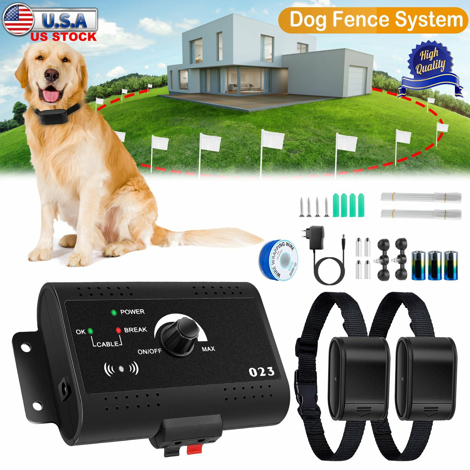 Underground Electric Dog Pet Fence System Waterproof 2 Dogs Safe Shock Collars