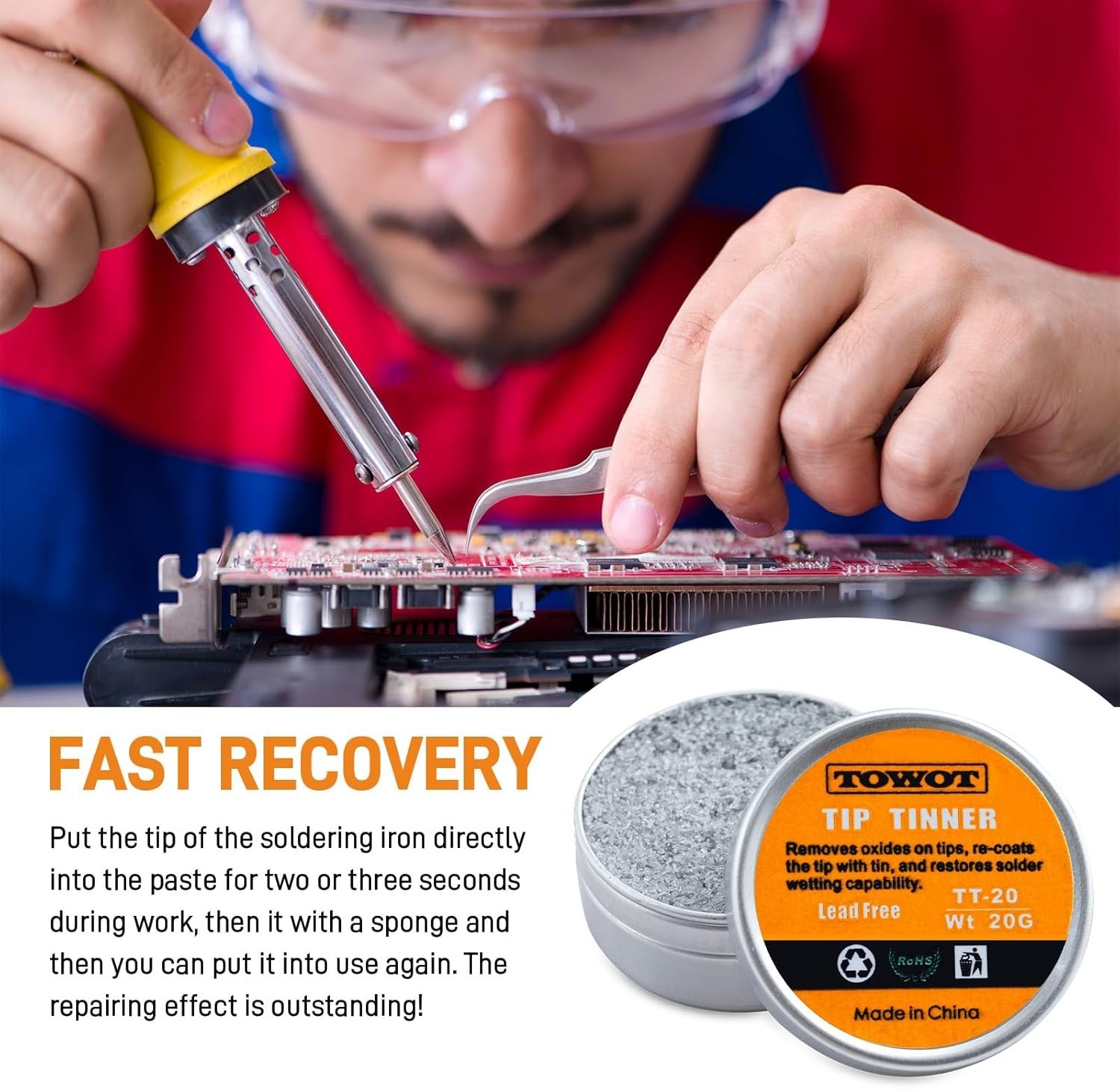 Tip Tinner for Electronics Soldering, Iron Tip and Re-Tinning Solution, Removes