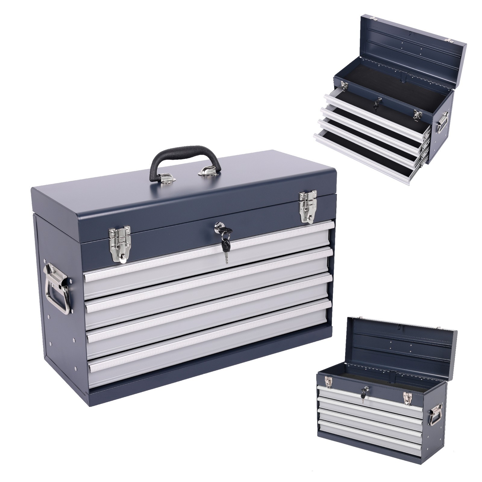 21"Portable Tool Box,4 Drawer&Top Storage Tray,Lockable Metal Tool Chest Cabinet