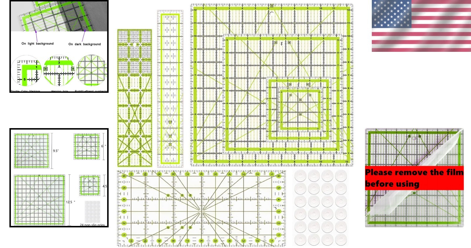 Precision Cutting Quilting Rulers - 7-Piece Set for Optimal Crafting Experience