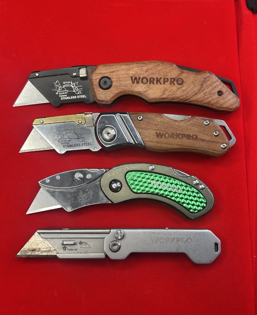 TSA Lot WORKPRO Quick Release Folding Utility Knife Lot of 4 Box Cutters