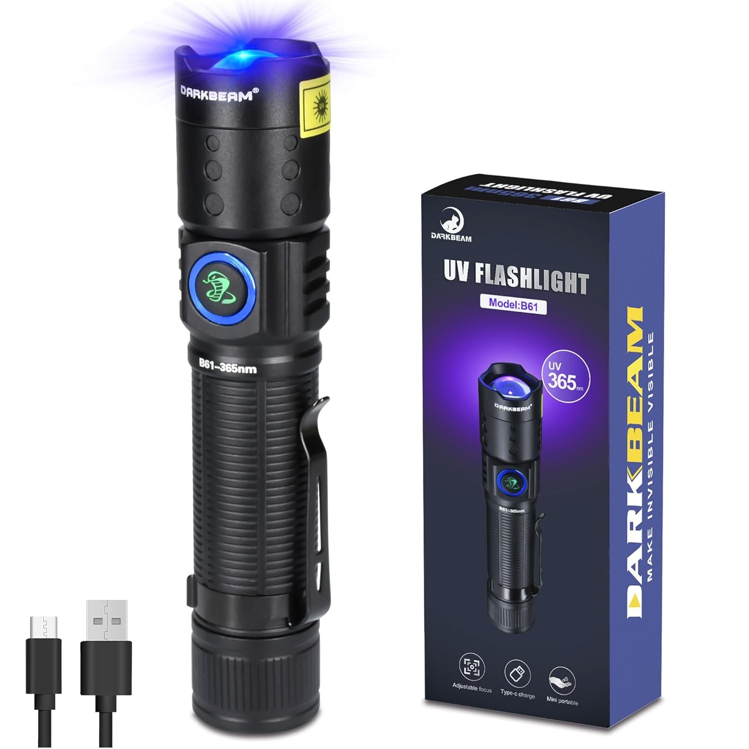 Dark Beam UV 365nm Flashlight Portable Black Light LED 365nm Ultraviolet