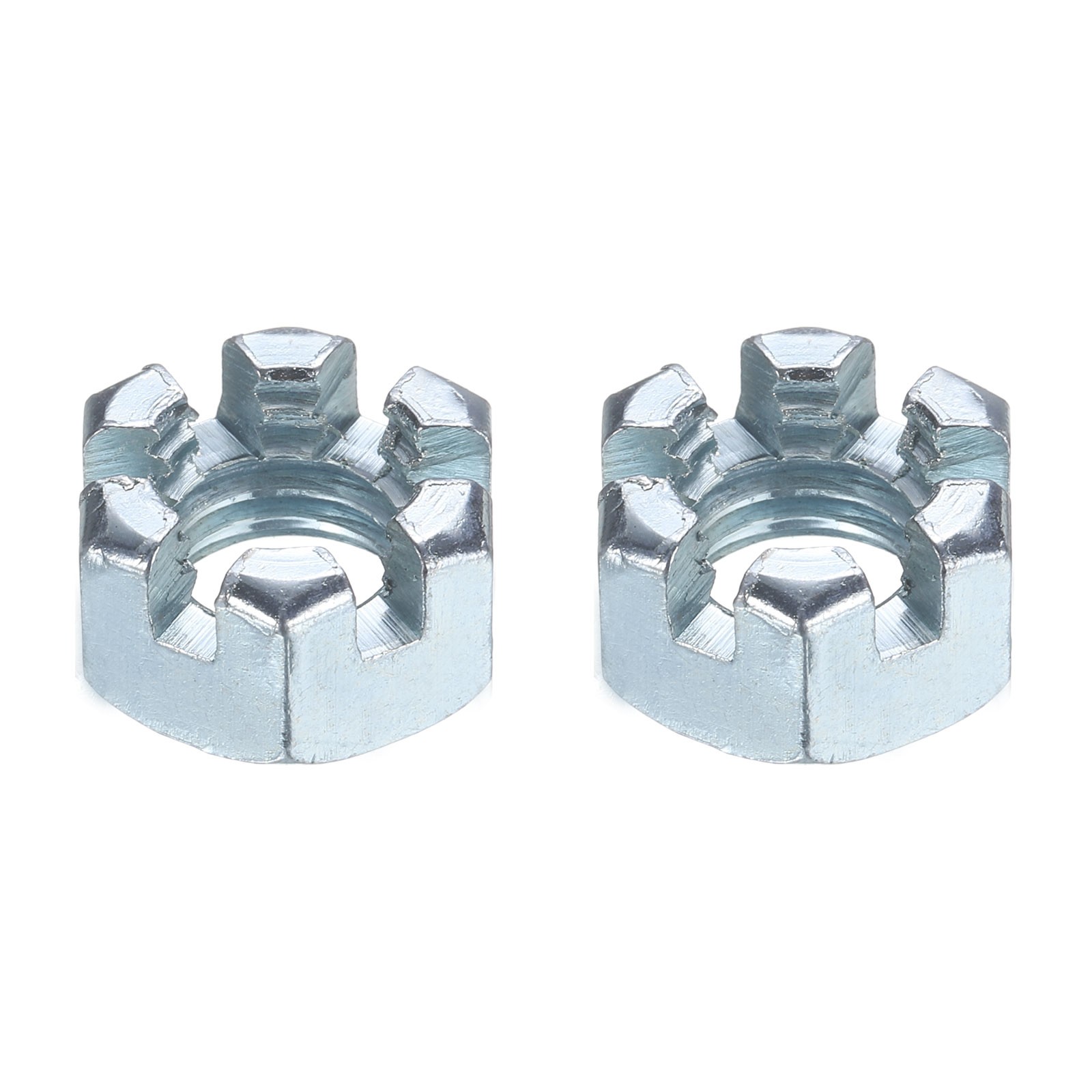 3/8"-16 Hexagon Slotted Nut, Grade 6.8 Carbon Steel Hex Nuts, Silver, 2Pcs