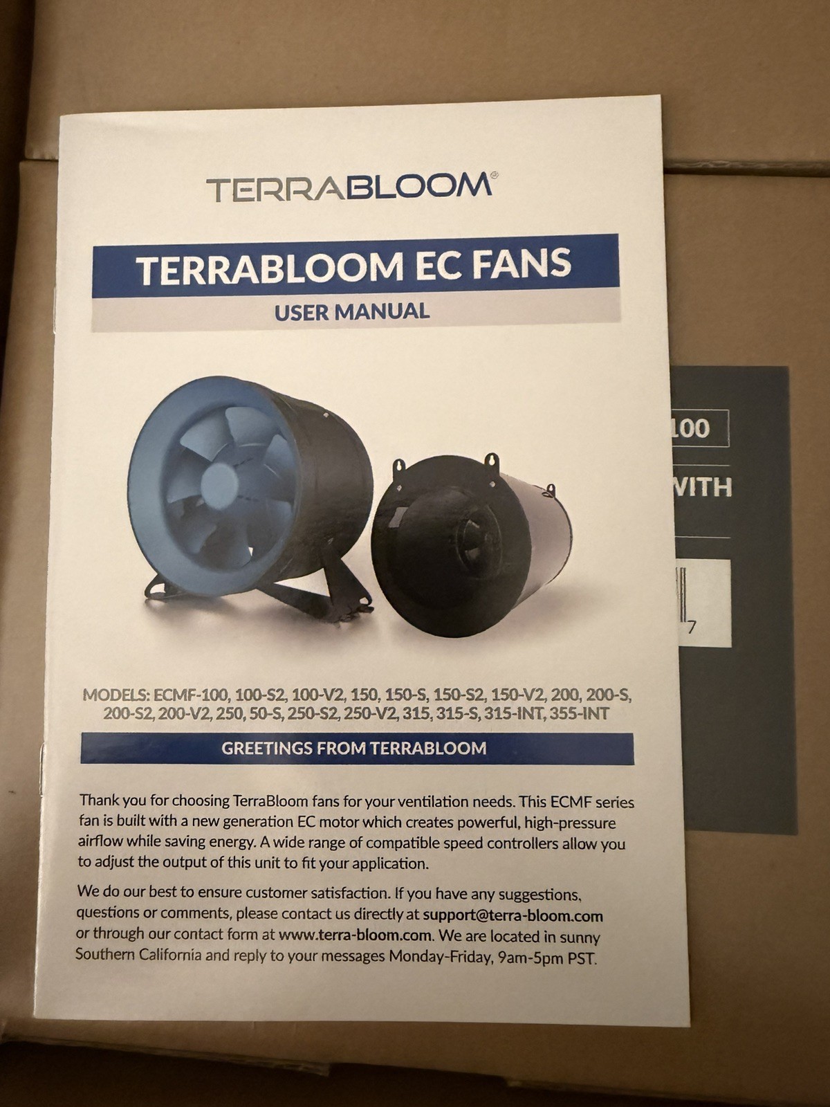 TerraBloom EC Series 4 Inch Inline Duct Fan With Speed Controller ECMF-100 NEW