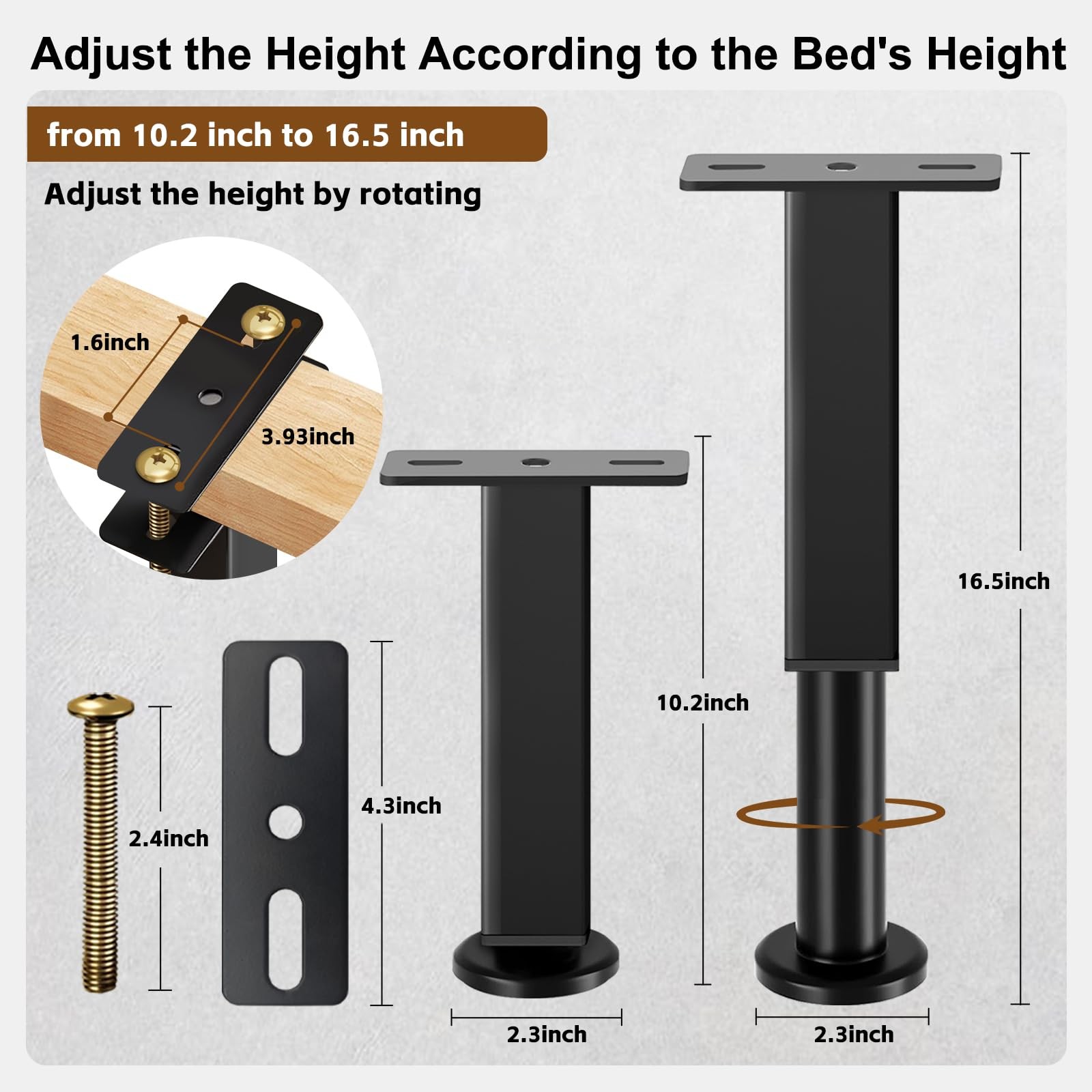 6PCS Adjustable Height Bed Support Legs, Heavy Duty Metal Bed Frame Support L...