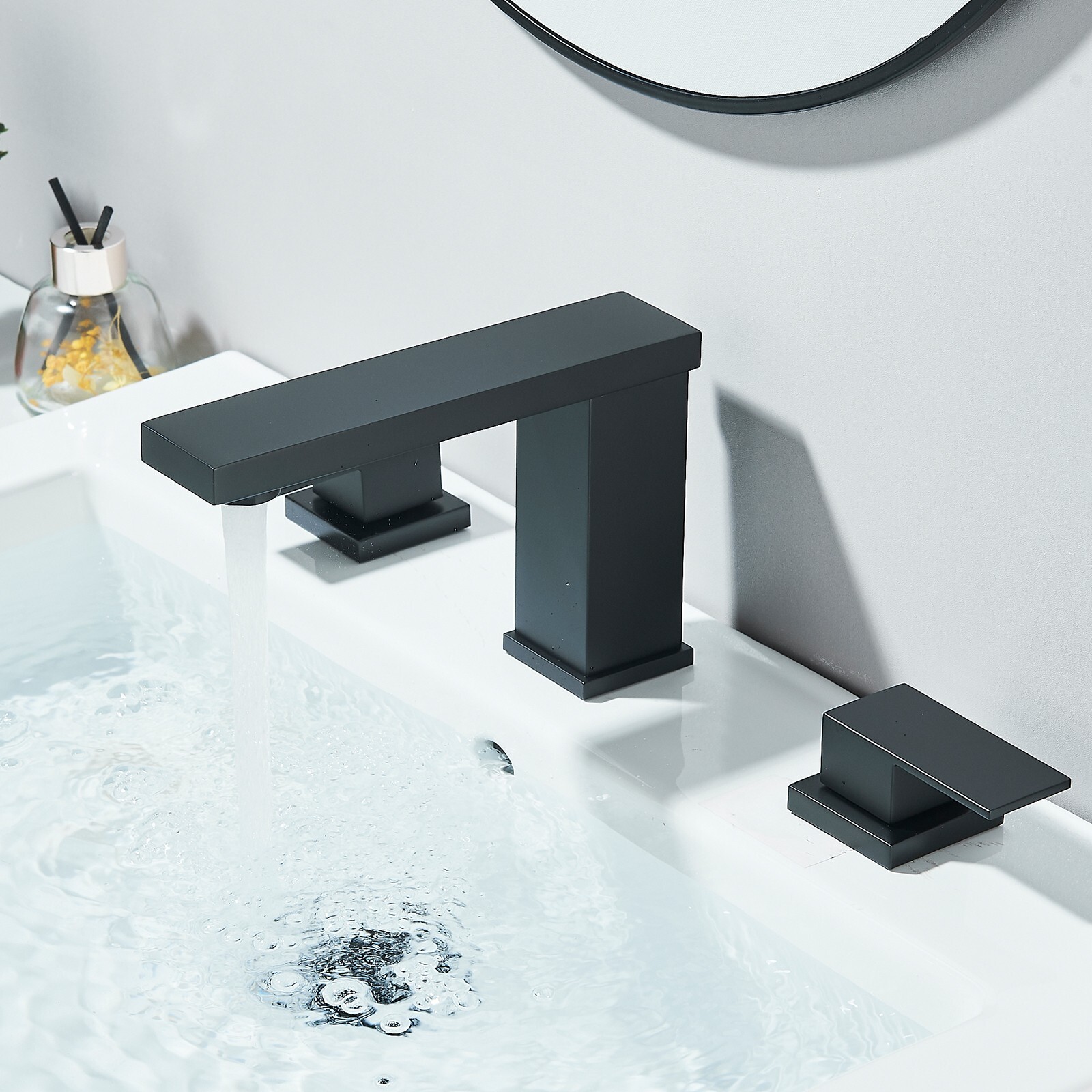 Black 8inch Widespread Bathroom Faucet 3 Holes Sink Vanity Faucet 2 Handle Mixer