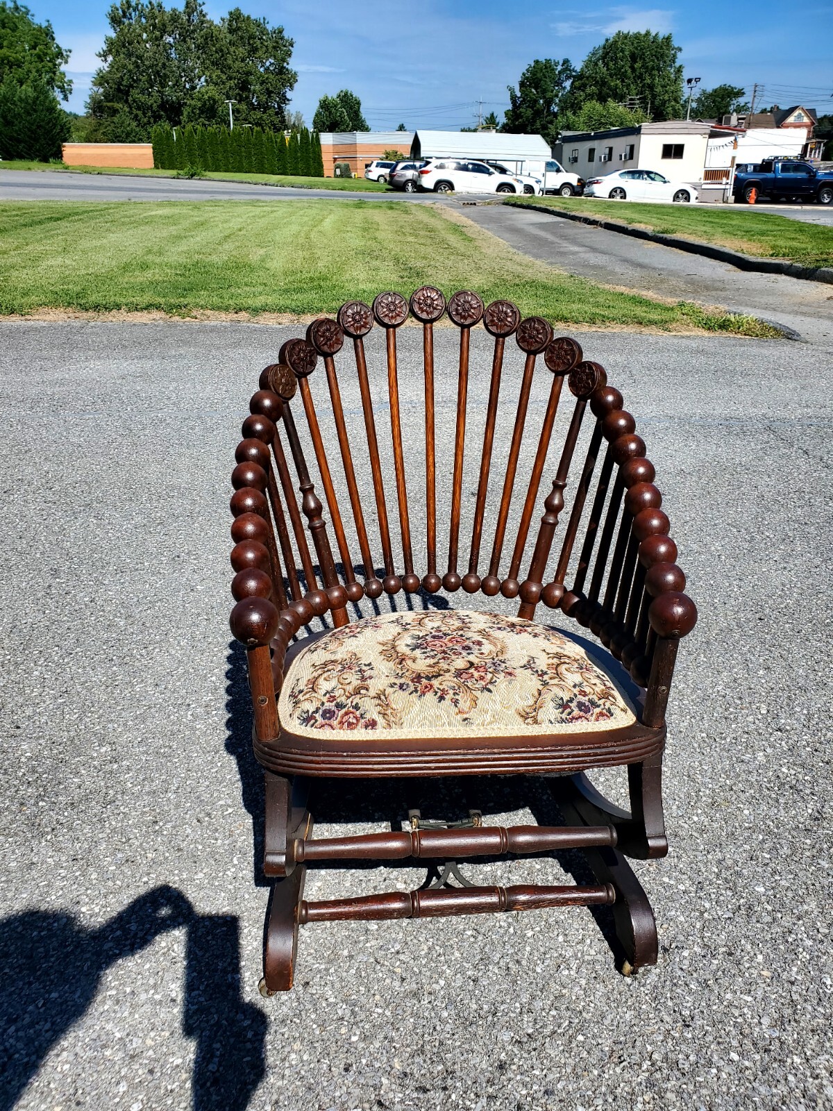 1880s George Hunzinger Victorian "Lollipop" Platform Rocker In Oak